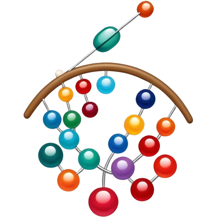 Create a harmonious and well-composed icon that represents the hobby of beadwork. The design should feature colorful beads, thread, and a beading needle or tool in a balanced arrangement. The elements should flow naturally, reflecting the creativity and precision of the craft. Ensure the composition is clean and aesthetically pleasing, with vibrant yet balanced colors. The background should be transparent. emoji