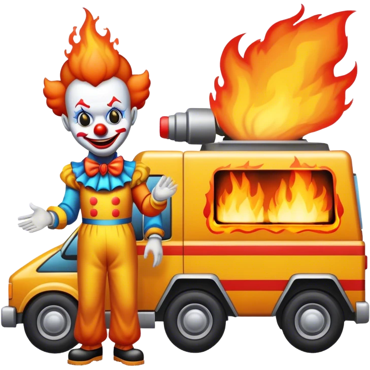 Cybertruck on fire with a clown  emoji