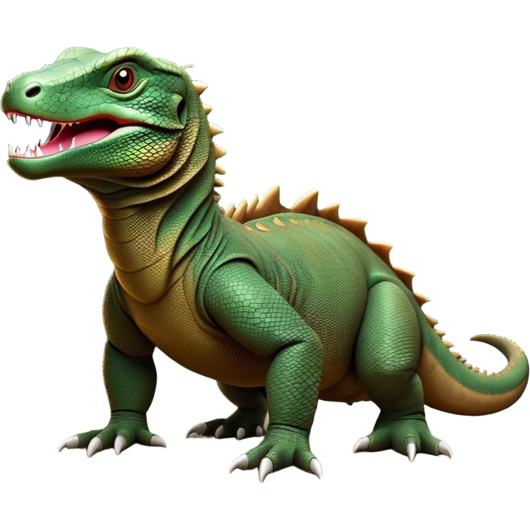 cinematic-komodo-dragon-realistic-full-body-on all fours-emoji,-massive-scaled-body-poised-with-quiet-power,-rough-textured-skin-dark-green-and-brown,-head-tilted-dramatically,-long-forked-tongue-flicking-out,-simplified-yet-realistic-focused-features,-highly-detailed,-glowing-with-an-almost-sarcastic-glow emoji