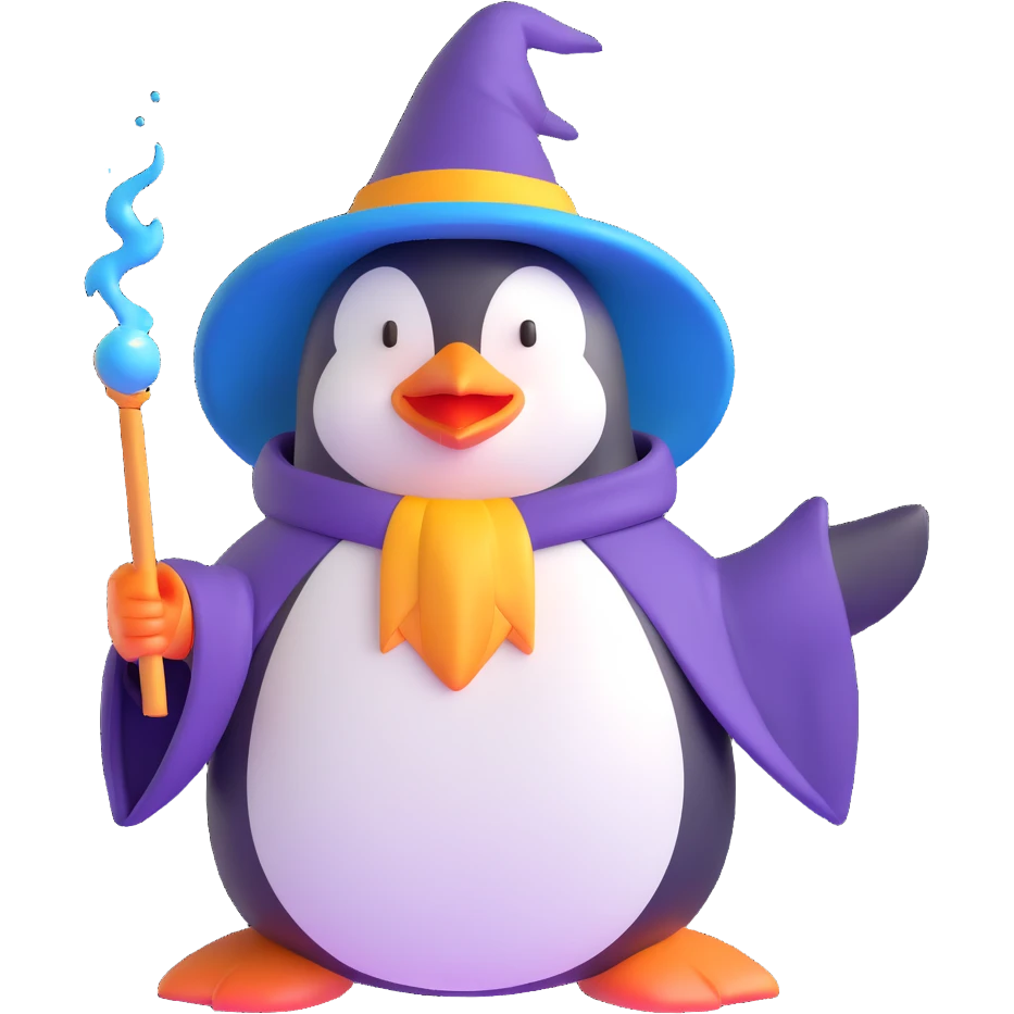 penguin wizard casting a spell emoji