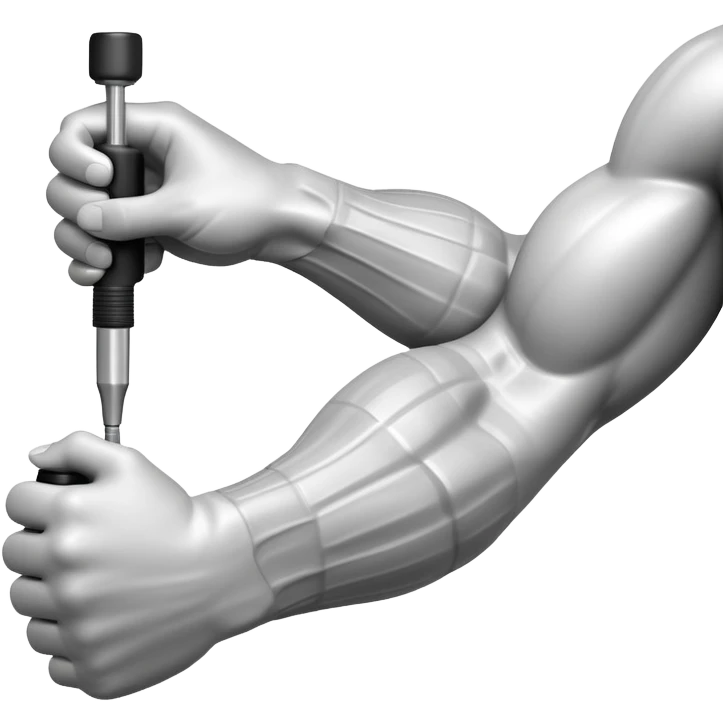 Ultrasound texture mapping: Grayscale bicep image with anechoic (black) fluid pockets between muscle bundles. Radiologist's calipers measuring 4.3cm edema depth. --style raw emoji
