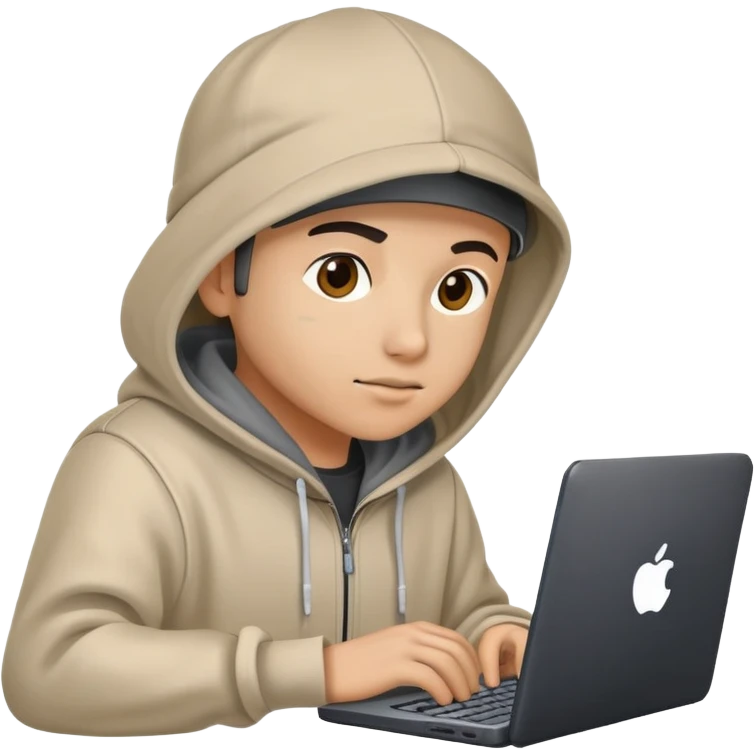 cool programmer with hoodie, snapback hat, and coding on computer emoji