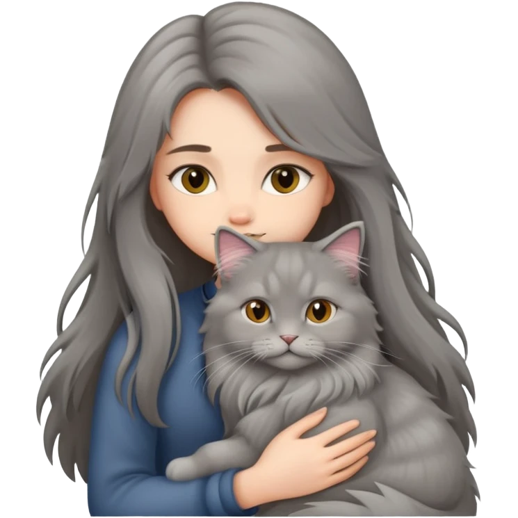 A long-haired girl hugs a British longhair emoji