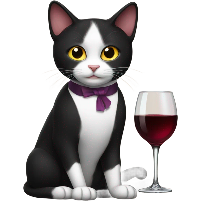 Tuxedo cat with wine emoji