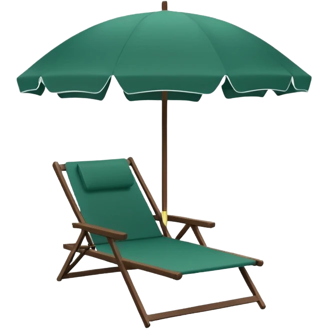 dark green lounge chair under a fully white beach umbrella, minimalism, no emojis or faces emoji