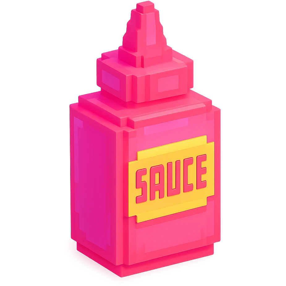 сделай соус из фастфуда розовый светящийся с надписью sauce, no background  emoji