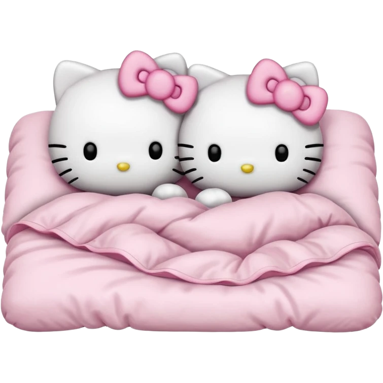 two hello kitties sleeping in a bed next to each other emoji