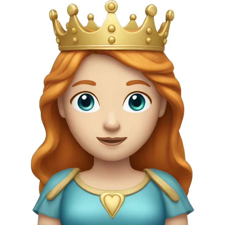Ginger woman with a long straight hair and blue eyes and a crown emoji