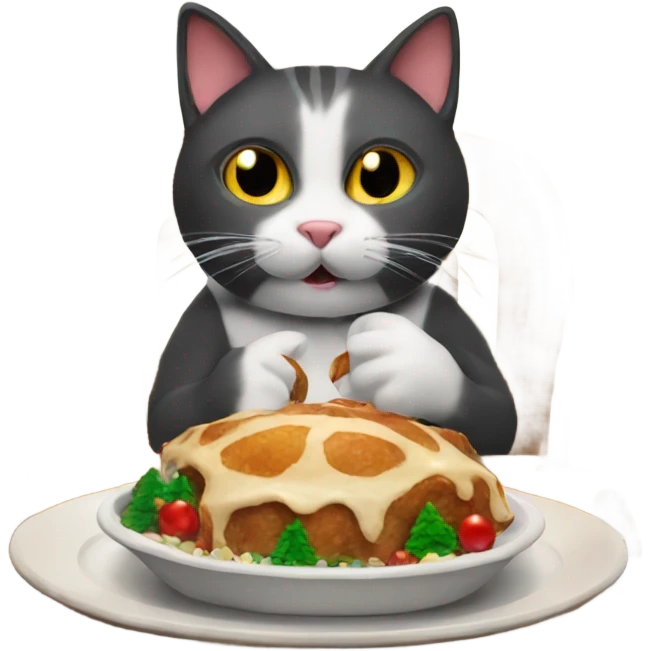 Cat eating Christmas dinner emoji