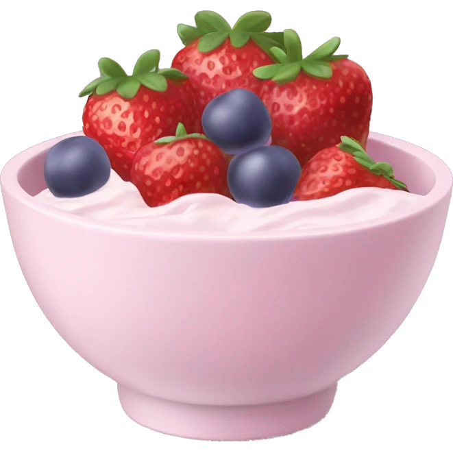 Light pink fruit yogurt bowl with strawberries and grapes emoji