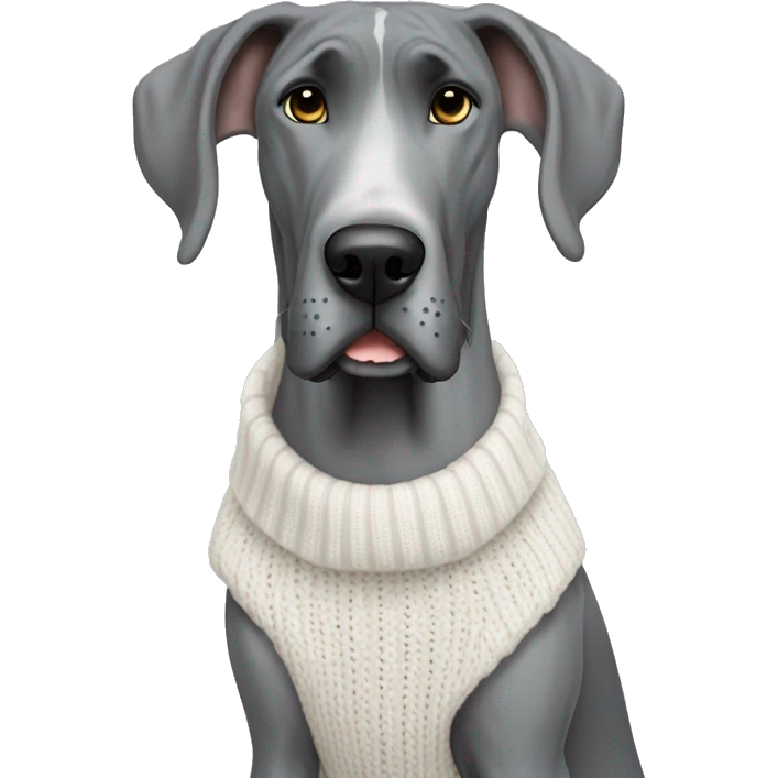 Gray great Dane wearing a white knitted sweater emoji