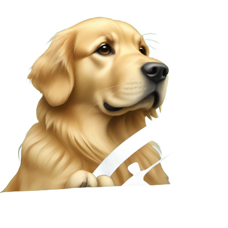 Golden retriever driving a green jeep emoji
