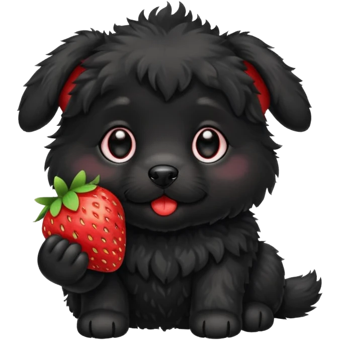 A black fluffy puppy with a strawberry emoji