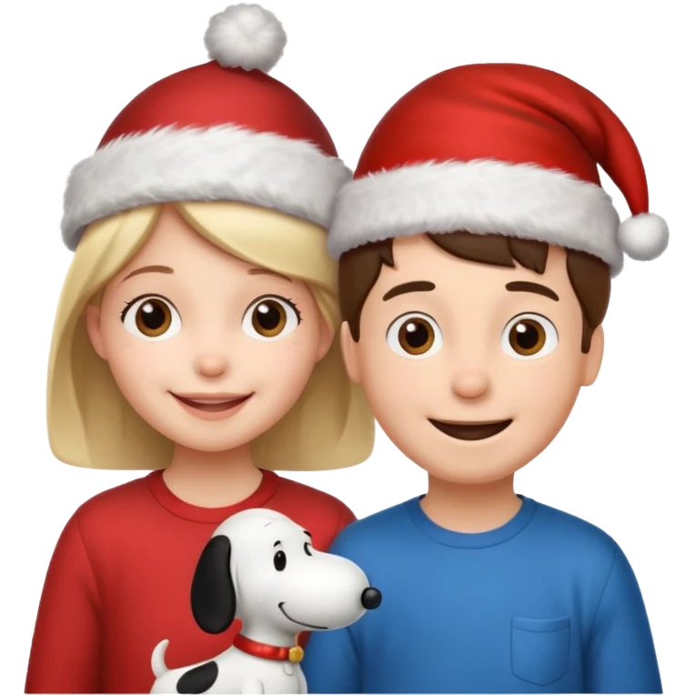 Snoopy wearing and Christmas hat human girl and boy emoji