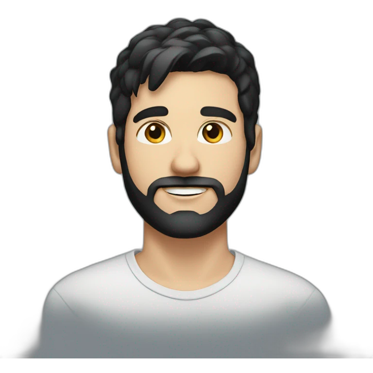 young white man with black short beard and black flat hair emoji