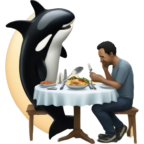 Orca eats dinner with man emoji