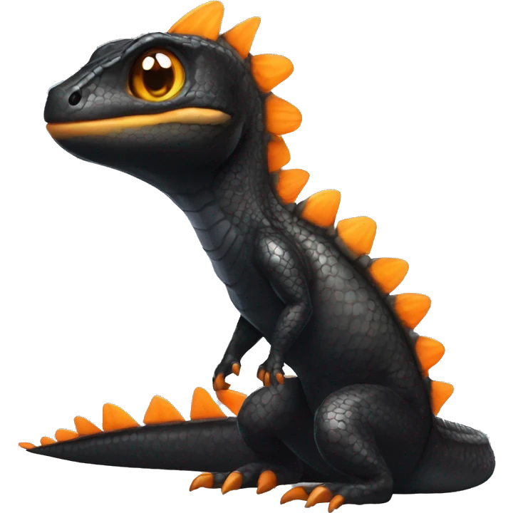 Black Shiny Lizard-Reptile-Raptor-Fakémon with Orange belly Full Body emoji