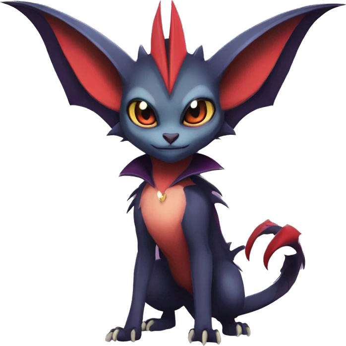  Kawaii Edgy Cool Vampiric Beautiful Noivern-Nargacuga-Litten with big Bat Ears full body emoji