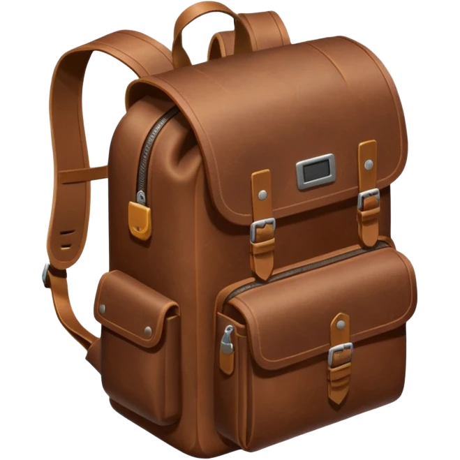 Draw a laether backpack using an isometric camera with a High-Angle Shot. emoji
