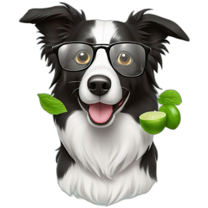 border collie with glasses drinking mojito emoji