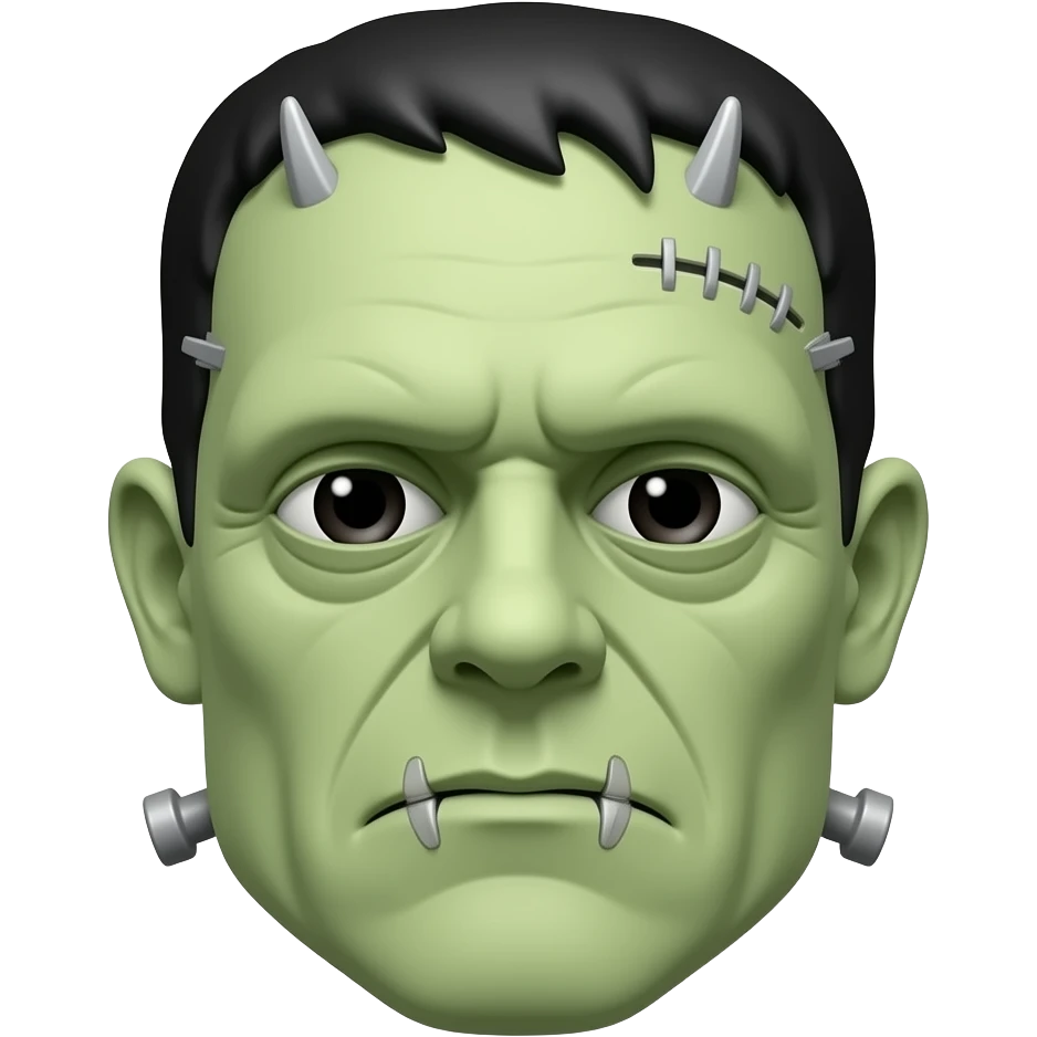 Frankenstein’s monster with blank expression, stitched face and bolts on forehead emoji