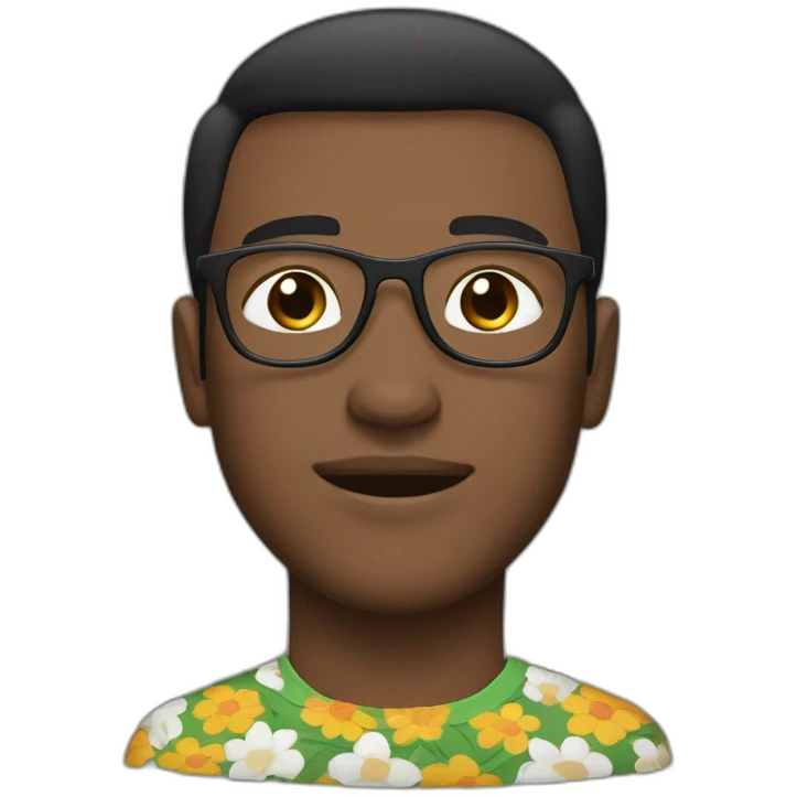 white guy dark short hair wearing glasses and dark t-shirt with flowers print emoji