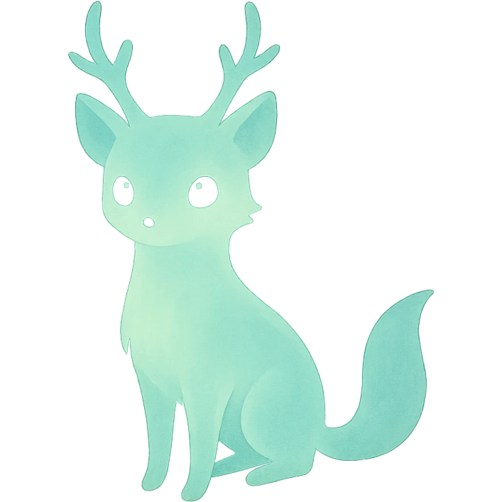 glowing animal-like forest spirit in a misty woodland, ethereal and gentle, ghibli style emoji