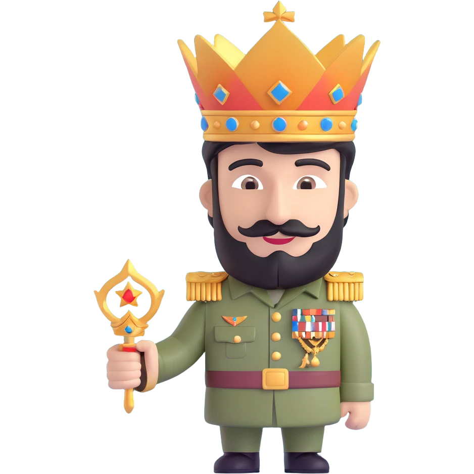 Pakistani military figure with a king's crown holding an Indian jet, stylized emoji