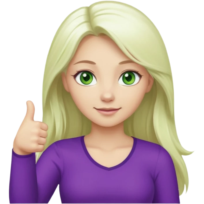 Long platinum blonde hair girl with green eyes in purple top with thumbs up  emoji