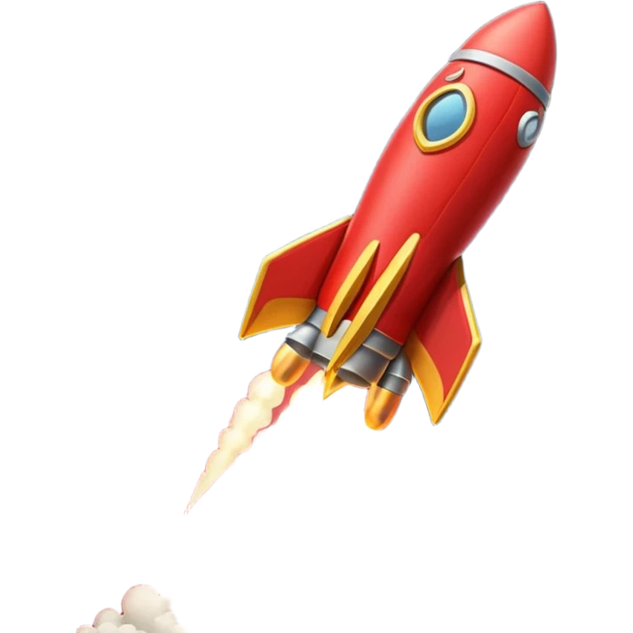 A photorealistic red rocket with a heart emblem on it, blasting toward a full moon. emoji