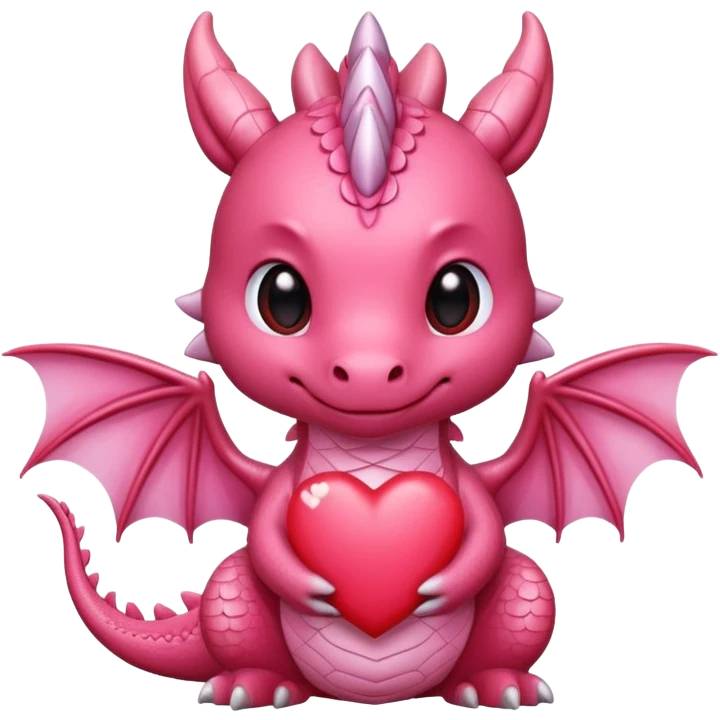 Lovely cute sweet romantic kawaii chibi adorable pink dragon with red heart markings emoji