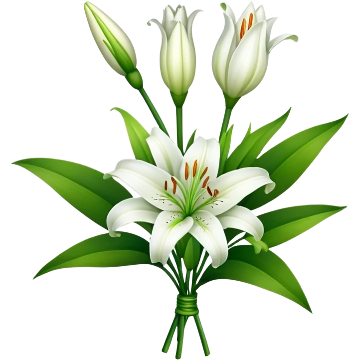 bouquet White Lily, luxuriant, stem, leaf, bud emoji
