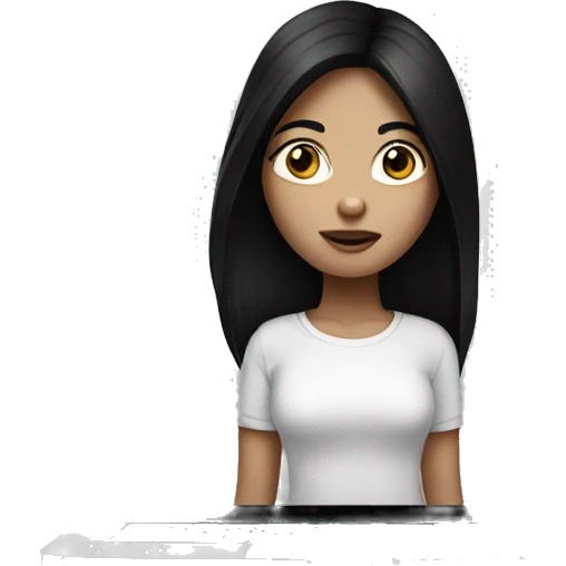 Girl with dark black hair black eyes and white skin hold macbook emoji
