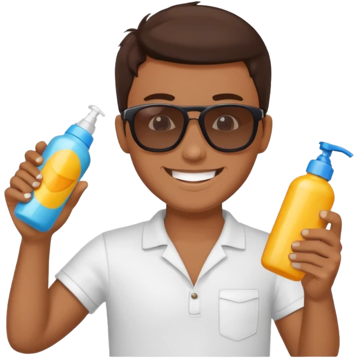 
male brunet suncream bottle and sunglasses emoji