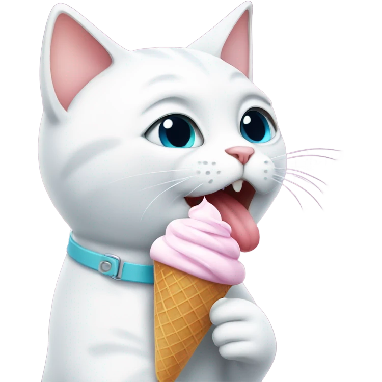 White Cat eating ice cream  emoji