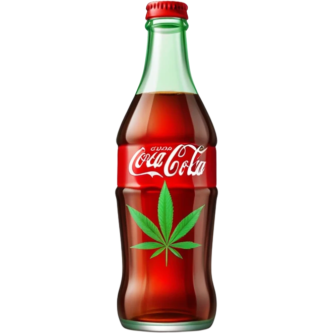 iconic curved Coca-Cola style glass bottle in red with a green cannabis leaf printed on it emoji