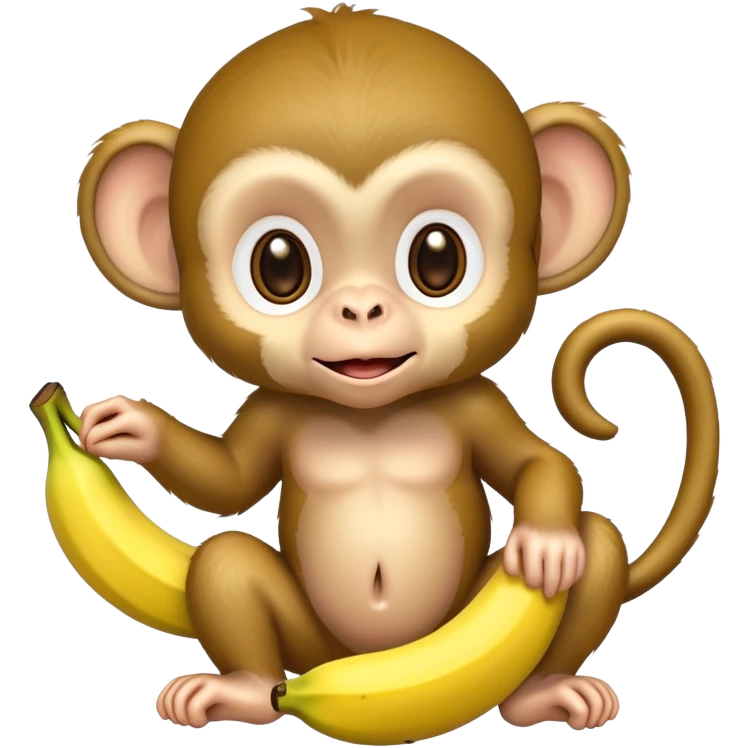 cute baby monkey peeling a banana emoji