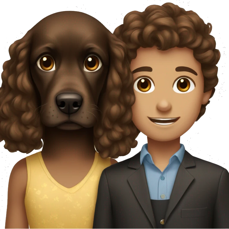 brown-haired girl and brown-haired boy with a black cocker spaniel emoji