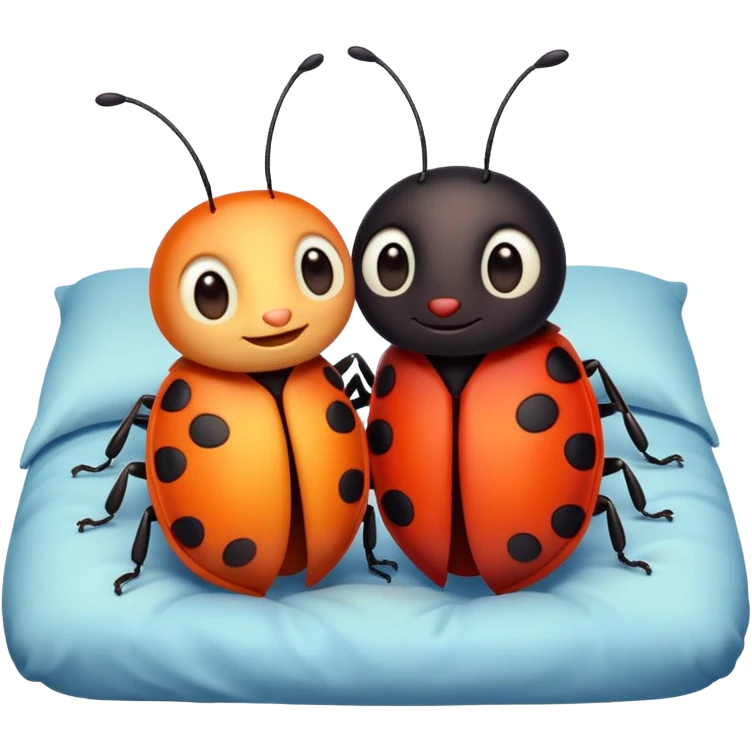 Two cute colorful bugs in love laying in bed emoji