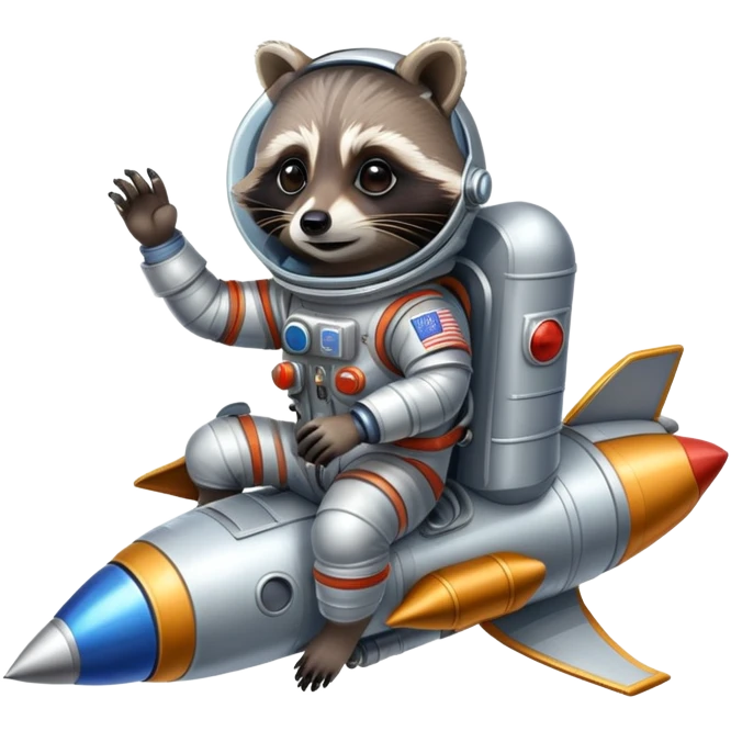 raccoon astronaut riding a rocket emoji