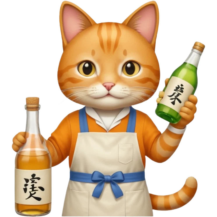 cool cat wearing an apron holding a bottle of sake emoji