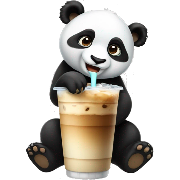 A panda drinking iced coffee emoji