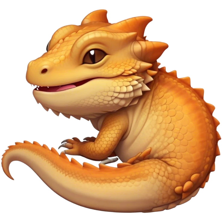 Meme-Worthy Cute Sleeping Bearded Dragon Portrait Emoji, Head resting peacefully with a contented smile, showcasing a delightfully robust build and a luxuriously soft scaled hide in warm earthy tones, eyes shut in a serene, restful nap, Simplified yet hilariously adorable features, highly detailed, glowing with a soft, drowsy light, high shine, relaxed and utterly lovable, stylized with an air of playful laziness, bright and heartwarming, soft glowing outline, capturing the essence of a comically sleepy dragon, so meme‐worthy it feels like it could instantly become the next viral sensation of adorable reptilian slumber! emoji