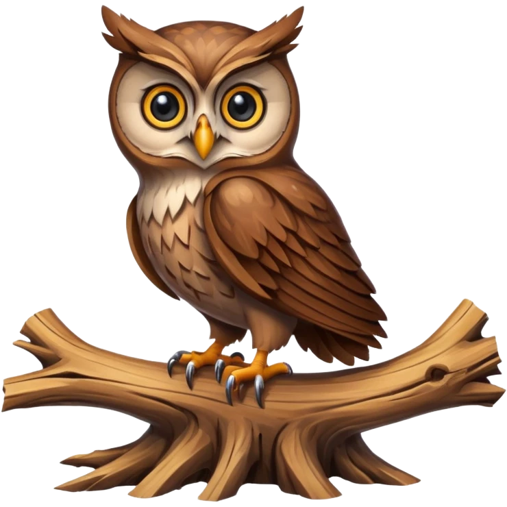 A majestic owl with wide eyes sitting silently on a stump. emoji