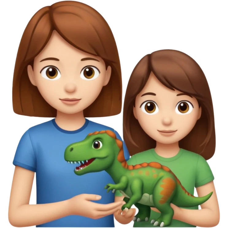 Brown haired girl giving boy a dinasour emoji