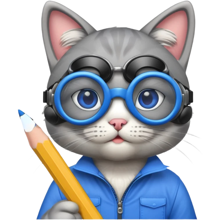 cat with blue goggles and pencil emoji