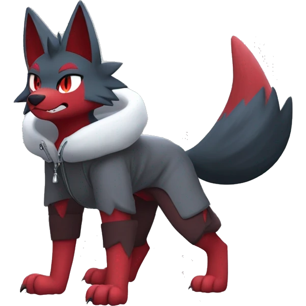Cool Edgy Zorua-Zoroark-Zangoose-Mightyena with a collar and hoodie-sweater full body emoji