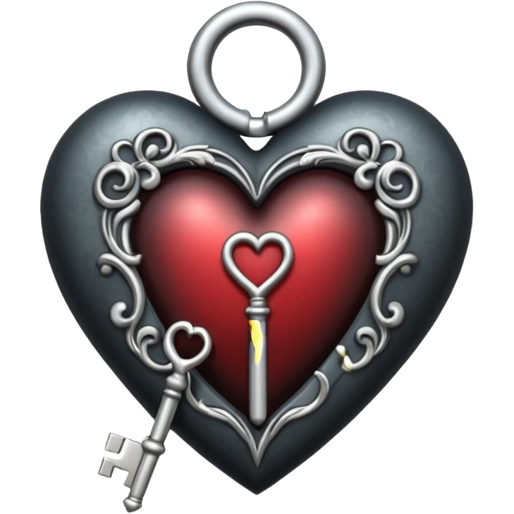 gothic heart with ornate silver key and dark shading emoji