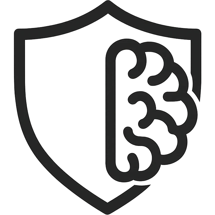 Minimal flat icon of a shield combined with a human brain, symbolizing self-control and mental discipline. emoji