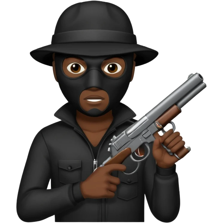 A black male in a robber mask with a gun emoji